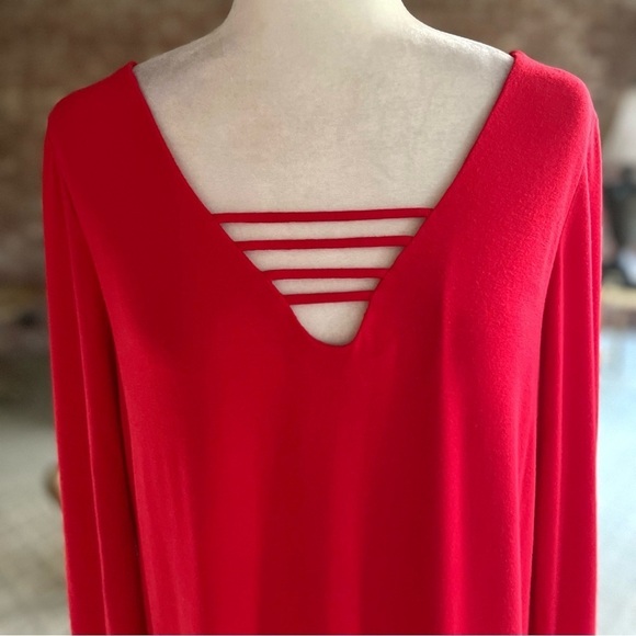 Venus Dress Mini Swing A-line Swing Red Knit L Cocktail Party Bright Long Sleeve - Picture 4 of 12